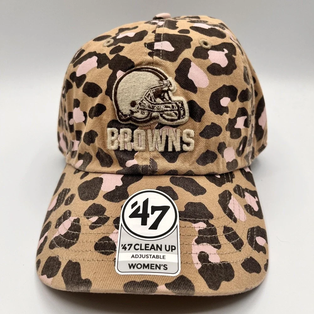 Cleveland Browns Womens Hat Cap 47 Brand‎ Strap Back Cheetah Leopard NFL NEW